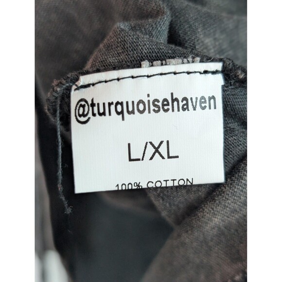 Turquoise Haven Shirt Boho L XL Gray Button Front Angel Wings Embroidered 269 - Picture 5 of 6